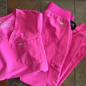 FIGS Scrubs Electric Orchid Pink Catarina & Zamora Jogger Set XS